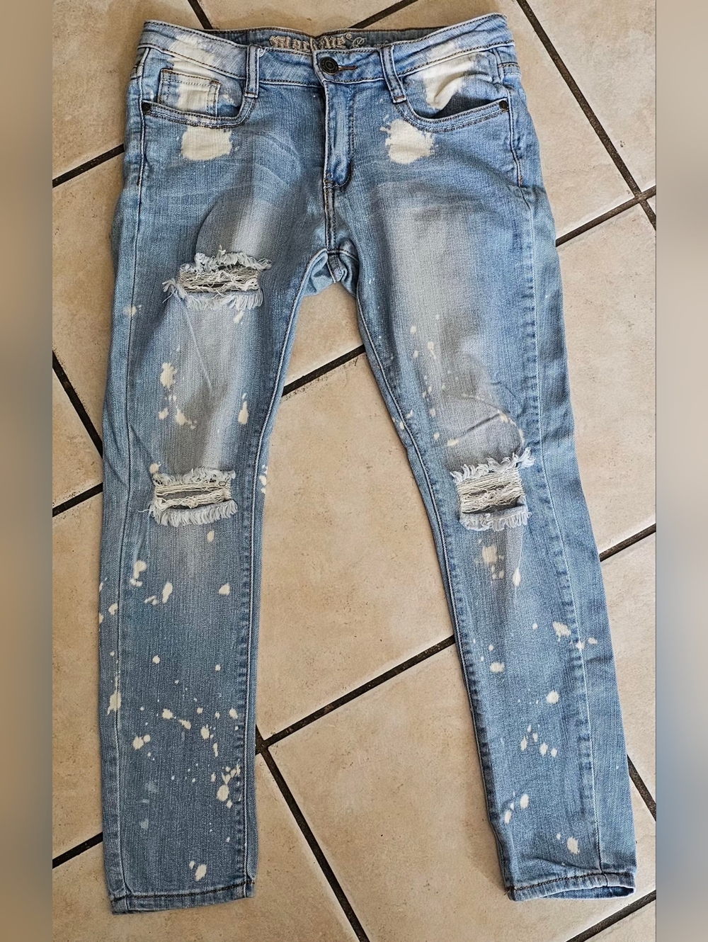 EUC Machine Nouvelle Mode Distressed Bleach Wash Jeans Y2K Grunge Denim Size 7